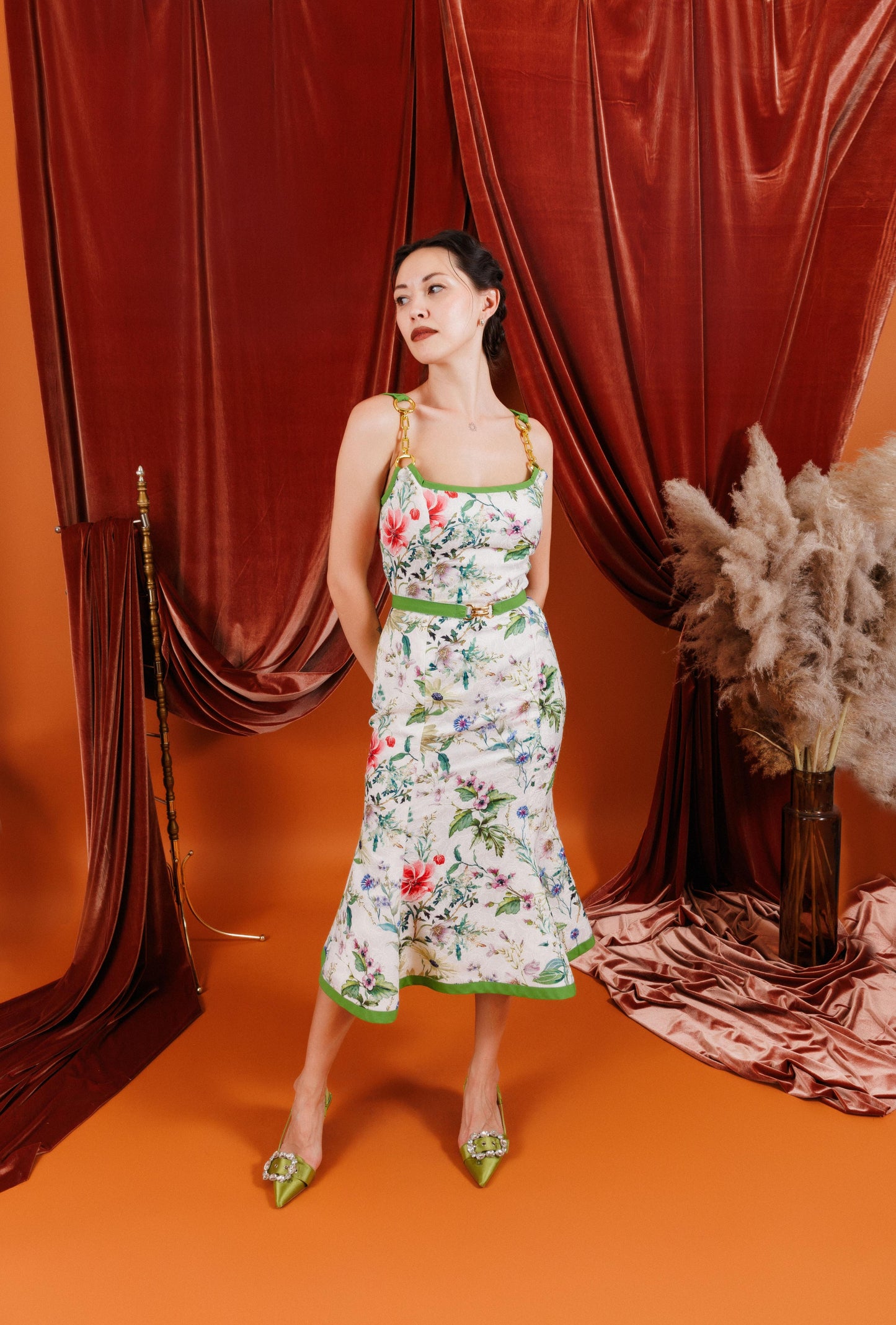 THELMA Midi Dress with Floral Design