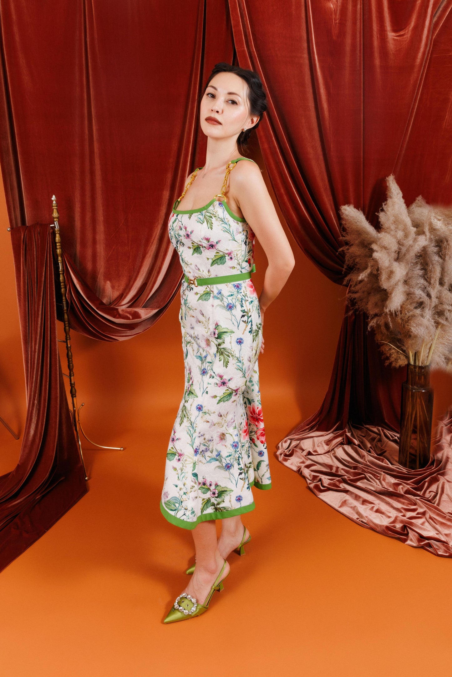 THELMA Midi Dress with Floral Design