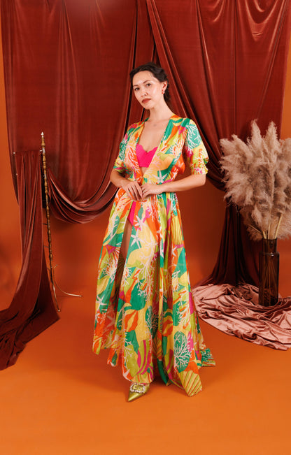 ZURIE Maxi Duster with Tropical Pattern