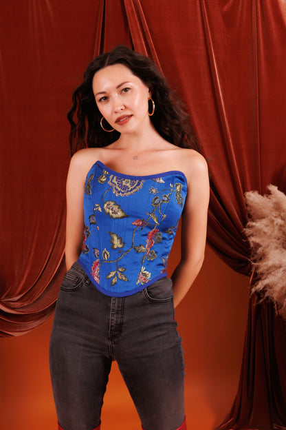 DONNA Corset in Royal Blue with Floral Pattern