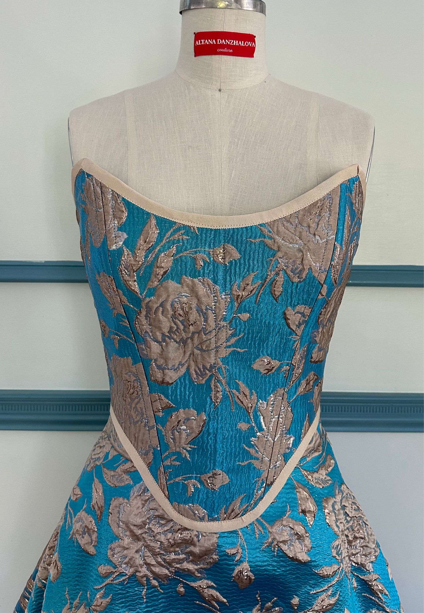 DONNA Corset in Royal Blue with Floral Pattern