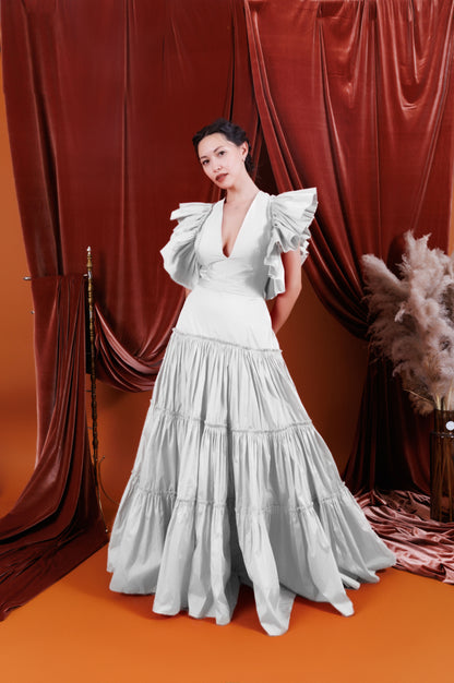 CAMILA V-Neck Dress Maxi with Ruffled Sleeves
