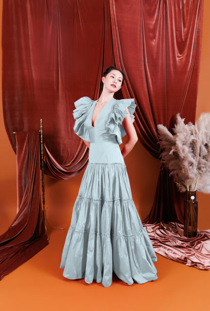 CAMILA V-Neck Dress Maxi with Ruffled Sleeves